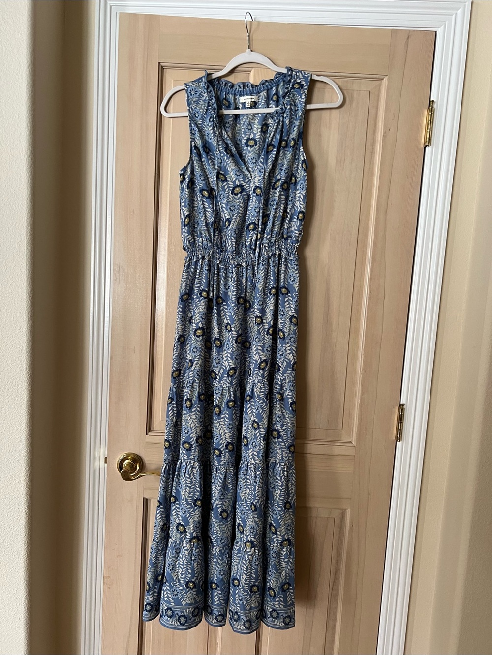 Max Studio Blue Printed Sleeveless Maxi Dress